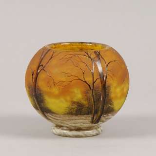 Stunning Daum Freres late 19th C Cameo Winter Scene Glass Vase  