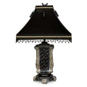 Living Well 4153 Black Bamboo Table Lamp with Square Silk Beaded Shade