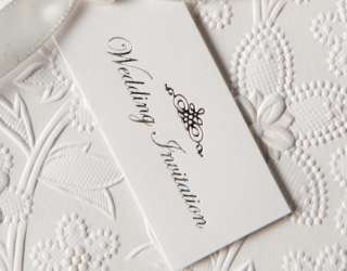 100 White Ribbon Tag Invitations and Envelopes Set  