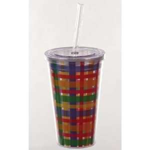  16 Ounce Insulated Tumbler Cup with Lid and Straw  Plaid 