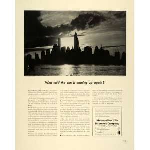 1941 Ad Metropolitan Life Insurance Manhattan Cityscape Sunset Roy 