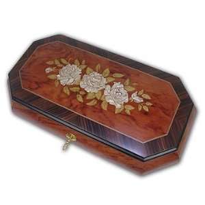 Wooden Sorrento Inlaid Musical Jewelry Box With Beautiful Floral Inlay 