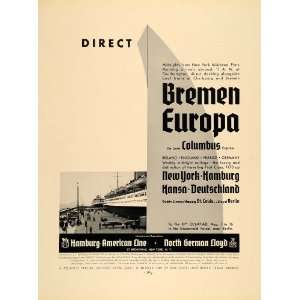  1936 Ad Hamburg American Line Railroad Vacation Trip 