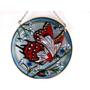 Amia 6127 Butterfly Design Hand Painted Glass Suncatcher with Chain, 4 
