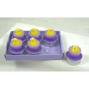  BABY CHICK Easter Egg Tea Light 2 Candles PURPLE Set of 6 