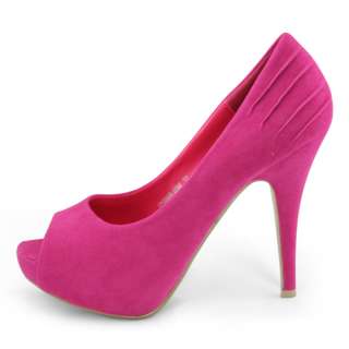 SHOEZY womens pink suede peep toe dress platform high heels pumps 