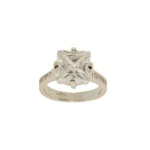 Fancy Square Cut Clear Cubic Zirconia Solitaire Ring with Channel Set 