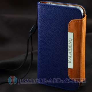 Luxury Credit Card Walle Blue Leather Case Cover for Apple iphone 4 4G 