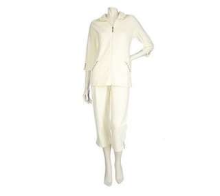   Savvy Stretch French Terry Jacket Crop Pant Set 1X Natural NWT A200305
