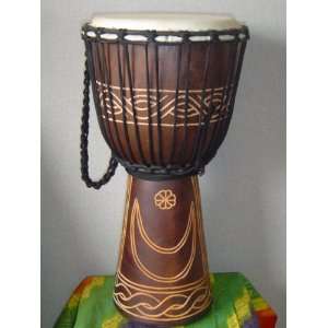  20 X 10 11 Deep Carved Djembe Bongo Drum, Moon & Star 