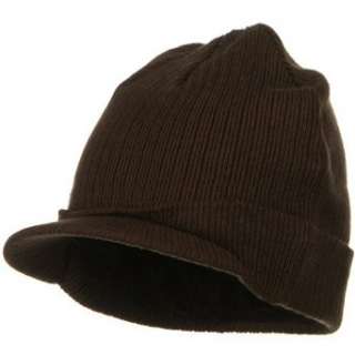    Big Knit Ribbed Beanie with Visor   Brown W07S44D Clothing