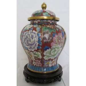 10 Cloisonne Cremation Urn Hong Kong Red with Purple, Pink and Green 