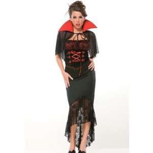 pc voluptuous vampire top skirt mesh cape w/collar & fangs black s/m