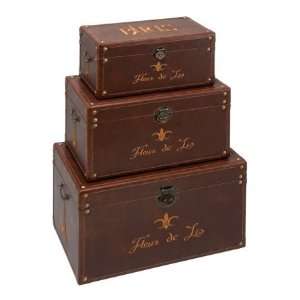   in. x 13 in. x 10 in. H Wood Leather Trunk   Set of 3
