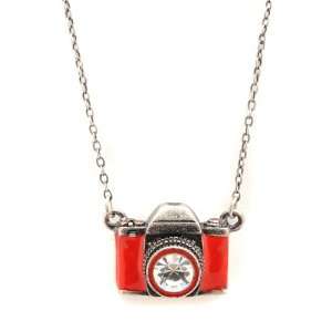  Silver Plated Red Color Classic Film Camera Necklace in 
