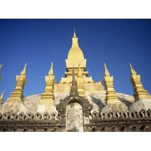 Stupas at Wat That Luang in Vientiane, Laos, Indochina, Southeast Asia 