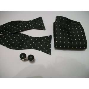  Bow tie cufflink & pocket square matching set (dark green 