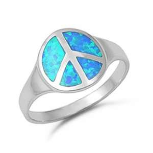  Sterling Silver Opal Inlay Peace Sign Ring Size 5 Jewelry