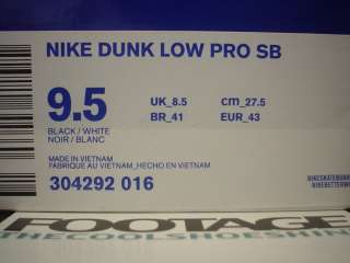 2012 Nike Dunk Low Pro SB SUEDE BLACK WHITE GREY DS NEW Sz 9.5  