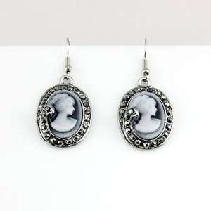  Antique Silver Lady Cameo Earrings 
