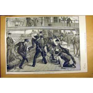 1889 Man Of War Junior Officers Hockey Ship Naval Print  