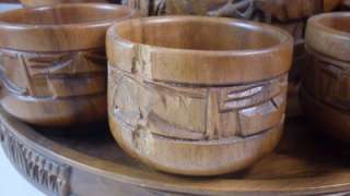 Alii Woods Honolulu Teak Coffee Pot Cups Revolving Tray  