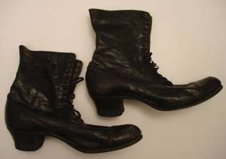 Victorian Ladies Black Leather Lace Up Boots Size 7 1/2  