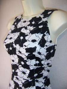   Black White Cotton Floral Lined Print Versitile Dress 8 NWT  