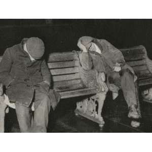 Vagrants Asleep on Bench on Thames Embankment, London Photographic 