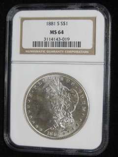 1881 S Silver Morgan Dollar NGC MS 64  