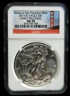 US Coin 2011 S American Eagle $1 NGC MS 70 Early Releases 999 Silver 