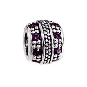 Beads Sterling Silver Purple Cubic Zirconia Beaded Center Slider Bead 