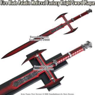 Fire Blade Paladin Medieval Fantasy Knight Sword Plaque  