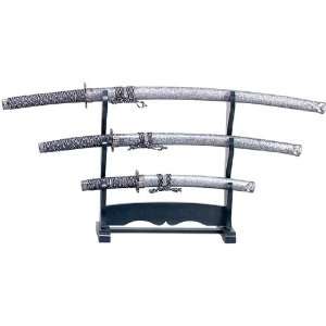  Decorative Samurai Sword Set   Silver and Grey
