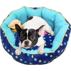  Soft Cuddle Round Dog Bed for Small Dog Blue Polka Dots 