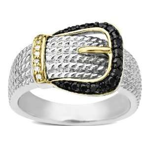 Sterling Silver and 14k Yellow Gold Black and White Diamond Buckle 