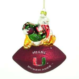  NCAA Miami Hurricanes Mouth Blown Glass Mascot Football 