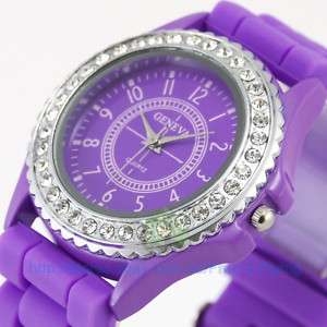 Unique Purple Bling Crystal Sport Lady Watch Steel Case  