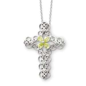August Birthstone, Scroll Cross Necklace in Silver