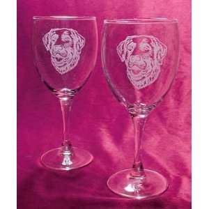  Etched Chocolate Lab Wine Glasses: Kitchen & Dining