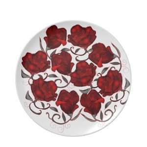  Red Roses on White Dinnerware Plate