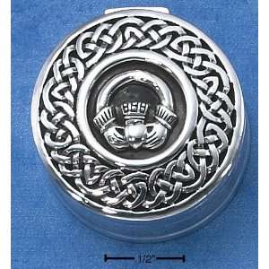  SS ANTIQUED CLADDAGH PILL BOX WITH CELTIC BORDER