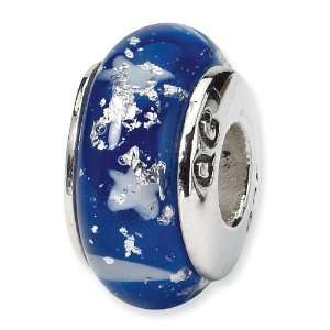  Sterling Silver Reflections Blue Star Murano Glass Bead 