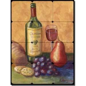 : Wine, Grapes and Pears by Joanne Morris   Fruit Tumbled Marble Tile 