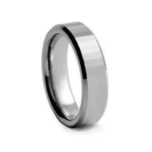 Tungsten Carbide Ring Polished Faceted Beveled Edge Wedding Band 6mm 