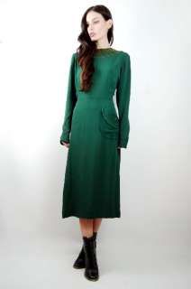 Vtg 30s Emerald BEADED Metallic ART DECO Antique Evening Dress M 