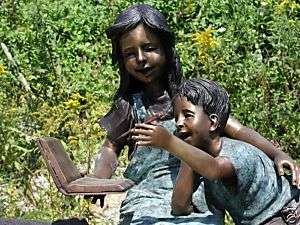 Bronze Girl Boy Child Kid Children Read Book Sculpture  