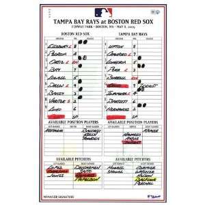  Rays at Red Sox 5 08 2009 Game Used Lineup Card Sports 