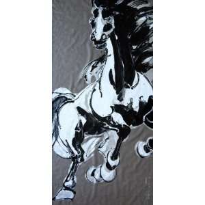  Trudging Horse, Original Huge Black and White Painting Oil 