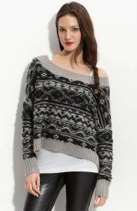 Nwt TROUVE Fair Isle Navajo Tribal Cropped Off Shoulder Sweater sz L 